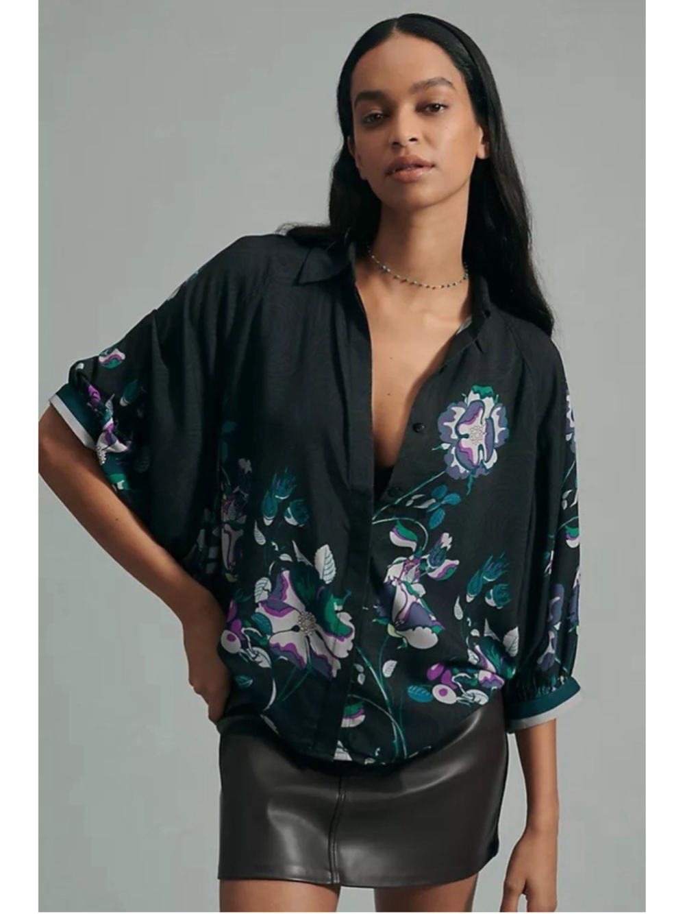 Anthropologie BL-NK London ZELLA M Boho Peasant Black Blue Floral BL^NK Top
